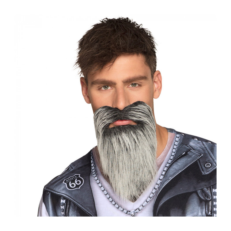 Fúzatý motocyklista so sivými vlasmi